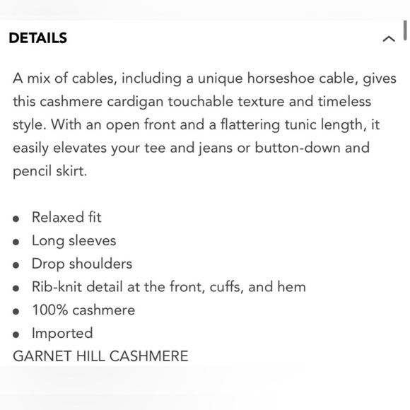 Garnet Hill Cashmere Cable Knit Open Cardigan - Picture 13 of 16